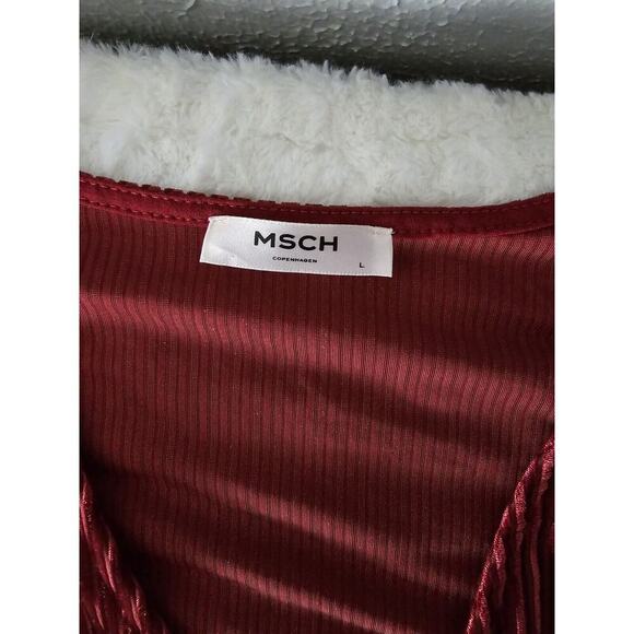 MSCH Copenhagen Vivi Vivo Rib V Neck Wrap Stretch Dress Velvet Cranberry‎ Red L - Picture 7 of 12